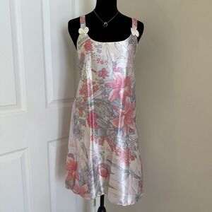 VTG Women's Sante Classics Floral Silky Slip Dress Medium Coquette Bows Girly